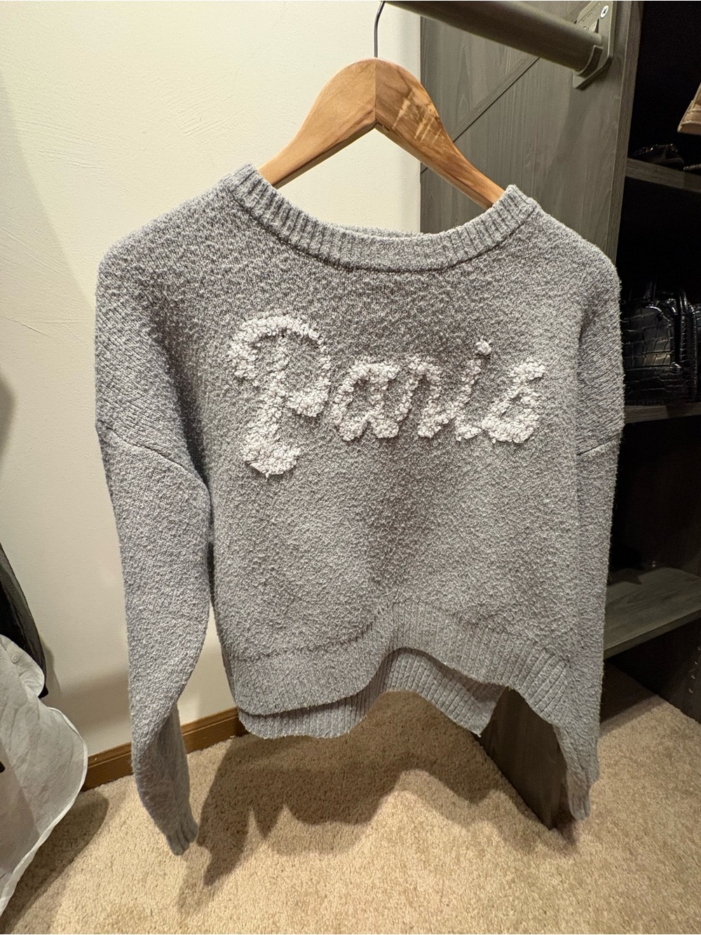 Pink Rose Light Gray Textured 'Paris' Crewneck Sweater